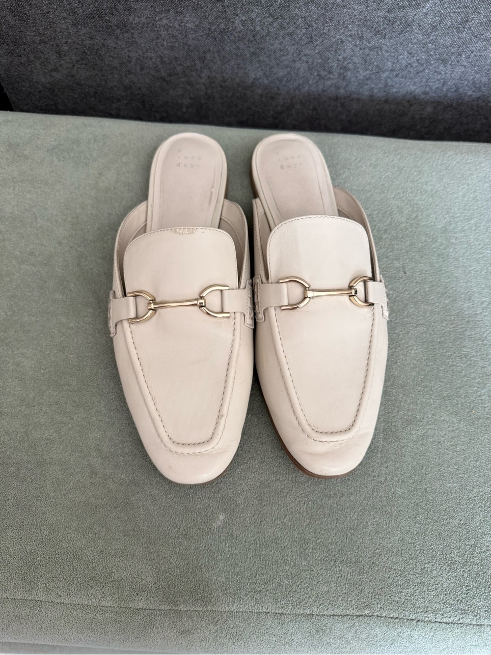 Target Cream Leather Slip-On Mule with Gold Horsebit